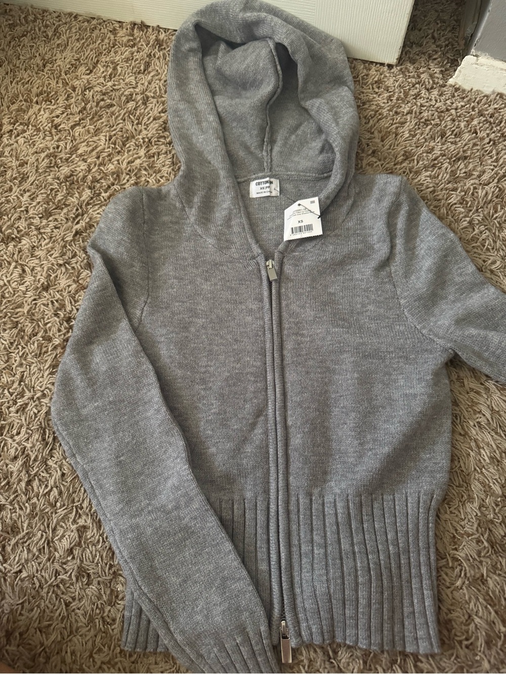 Cotton On XS Gray Zip-Up Hooded Knit Sweater